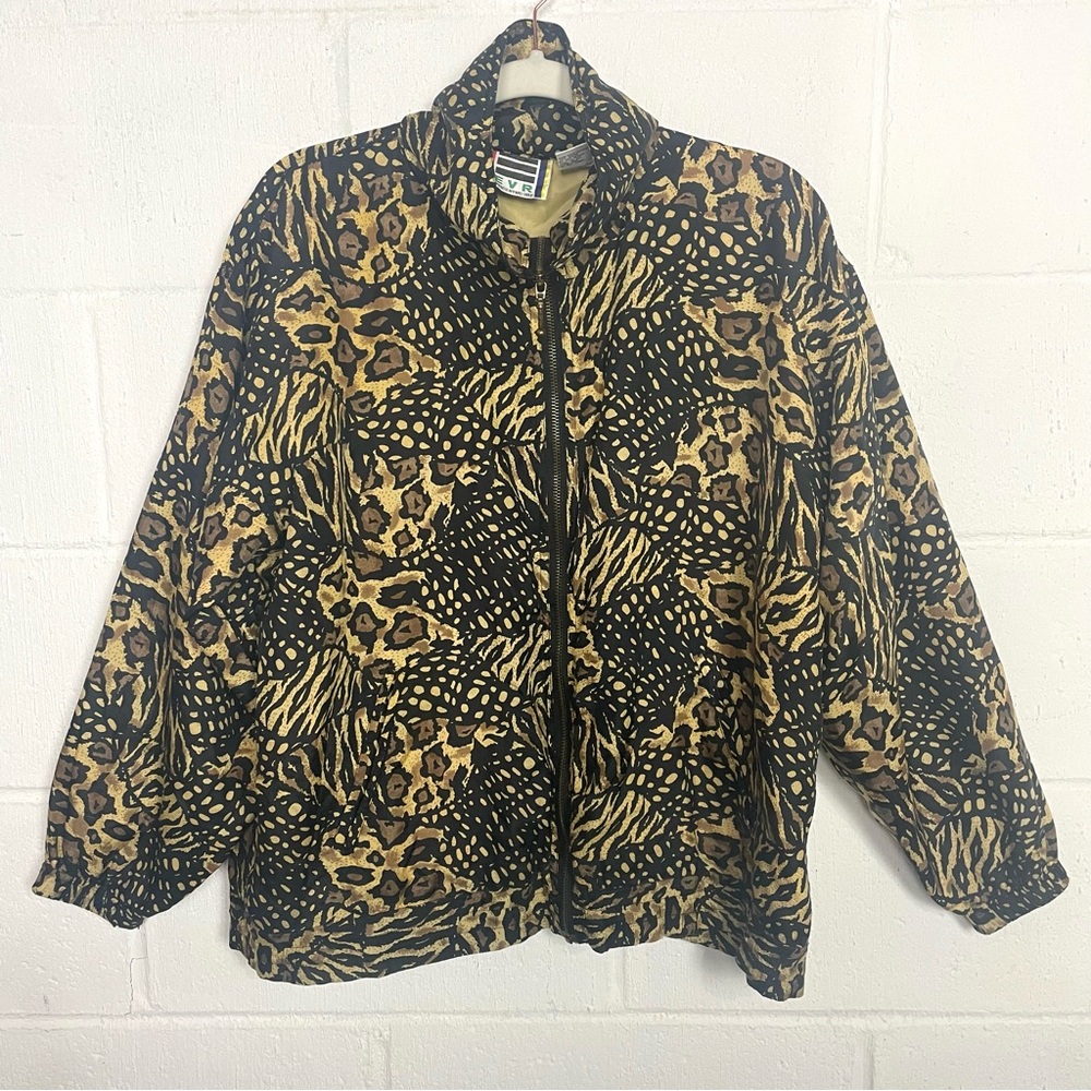 Vintage 80s 90s EVR Women's Bomber Jacket 100% Silk Animal Print Hip Hop M